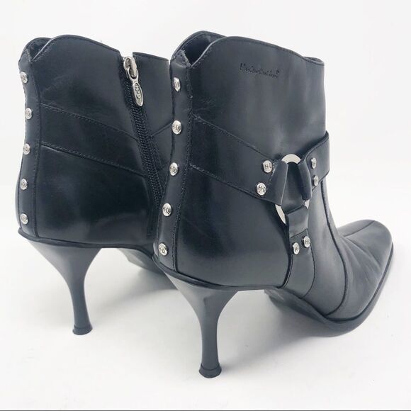 HARLEY DAVIDSON | Black Heeled Leather Boots Stirrup Strap Silver Buckle Size 7 - Picture 6 of 10